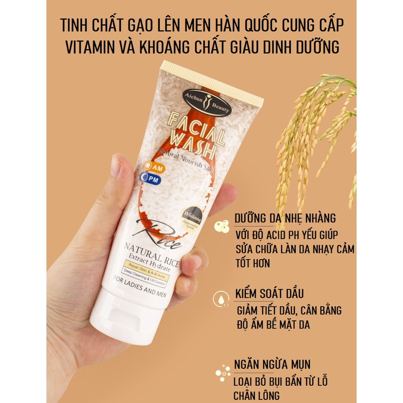 Sữa Rửa Mặt AICHUN BEAUTY Tinh Chất Gạo Kiểm Soát Bã Nhờn, Sạch Sâu, Ngăn Ngừa Hình Thành Mụn Cám Mụn Đầu Đen