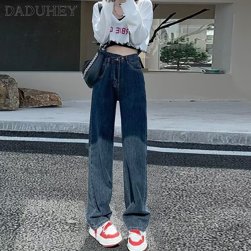 Ảnh DaDuHey New American Ins High Street Retro Jeans Niche High Waist Loose Wide Leg Pants plus Size Trouse 3