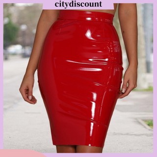 < Citydiscount > Chân Váy Lưng Cao Giả Da Bóng Dáng Ôm Dài Đến Đầu Gối Phong Cách Hàn Quốc Cho Nữ