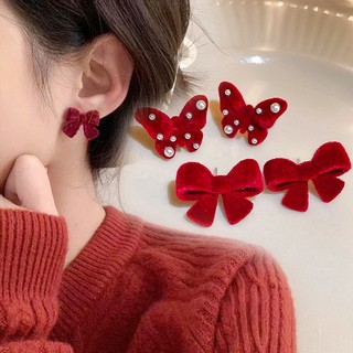 Mới Khuyên Tai Cao Cấp Đính Nơ Và Ngọc Trai Tinh Tế Thời Trang Thu Đông