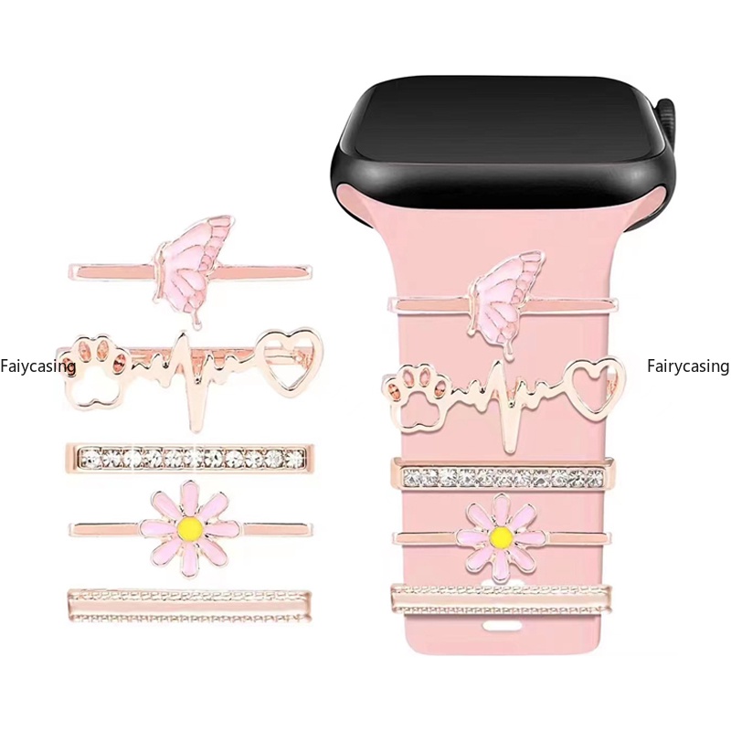 Vòng Đeo Tay Trang Trí Đính Đá Bằng silicone Cho apple watch series 9 8 7 6 se 5 4 3 49mm 45mm 44mm