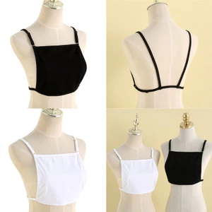 BTF Spaghetti Dây Cotton Mock Camisole Màu Trơn Bọc Ngực Lớp Phủ Modesty Bảng Vest Phân Chia Bao Cho Thấp Cu