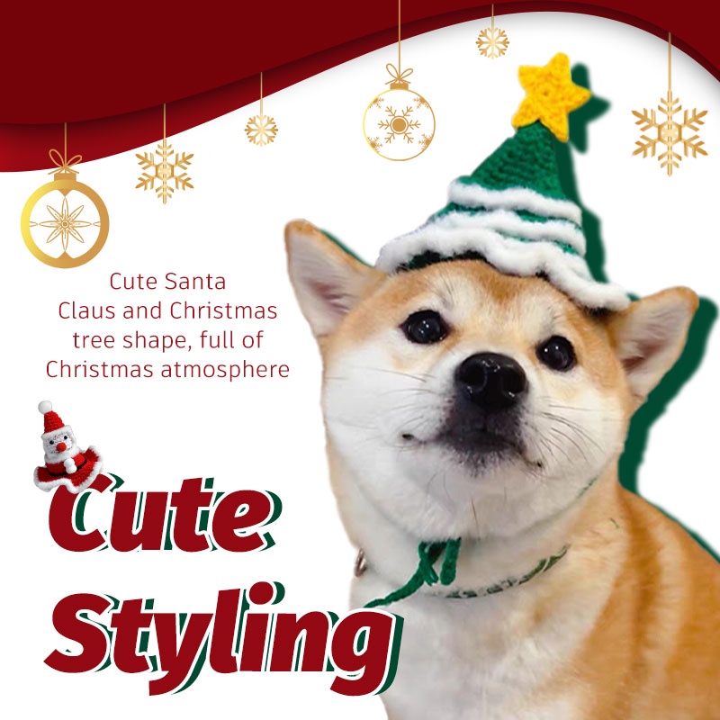 HamshMoc Dễ Thương Thú Cưng Santa Mũ Mềm Đan Chó Giáng Sinh Mũ Trang Phục Thú Cưng Mũ Ngày Lễ Phụ Kiện Đầu Mũ Đội Đầu Cho Chó Con Mèo Con