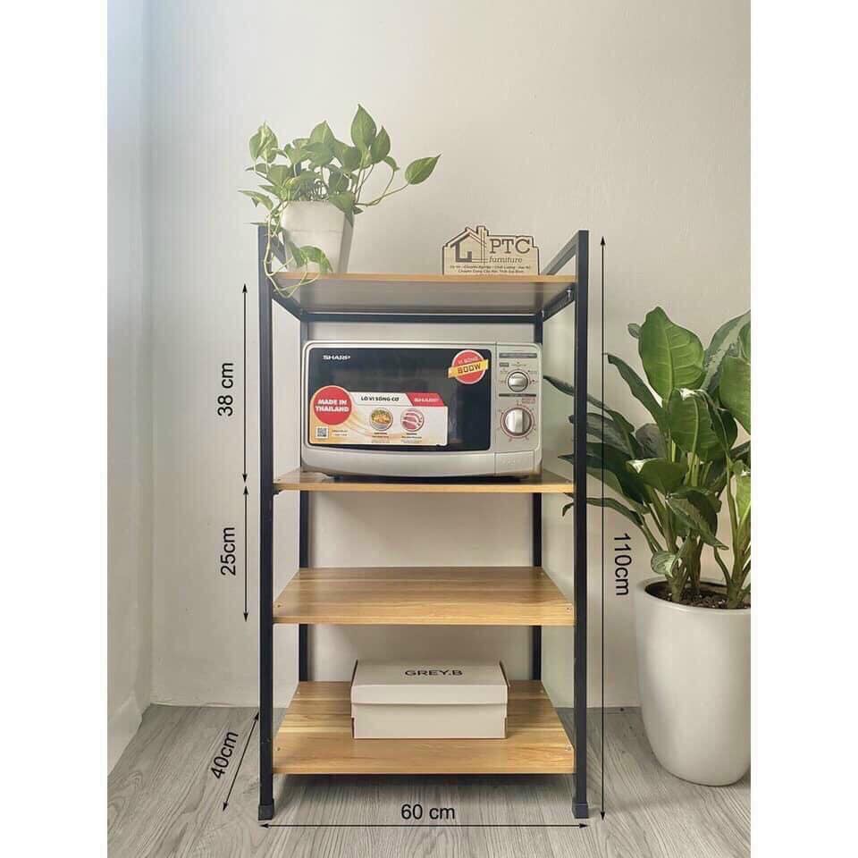 KỆ ĐỂ LÒ VI SÓNG 4 tầng - kệ bếp để đồ đa năng 5 tầng gỗ kết hợp với sắt sơn tĩnh điện, chắc chắn