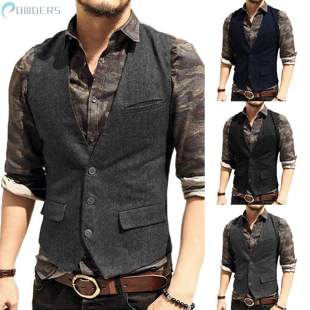 Vintage Men's Herringbone Suit Vest Retro Waistcoat 60s Hunting Tweed