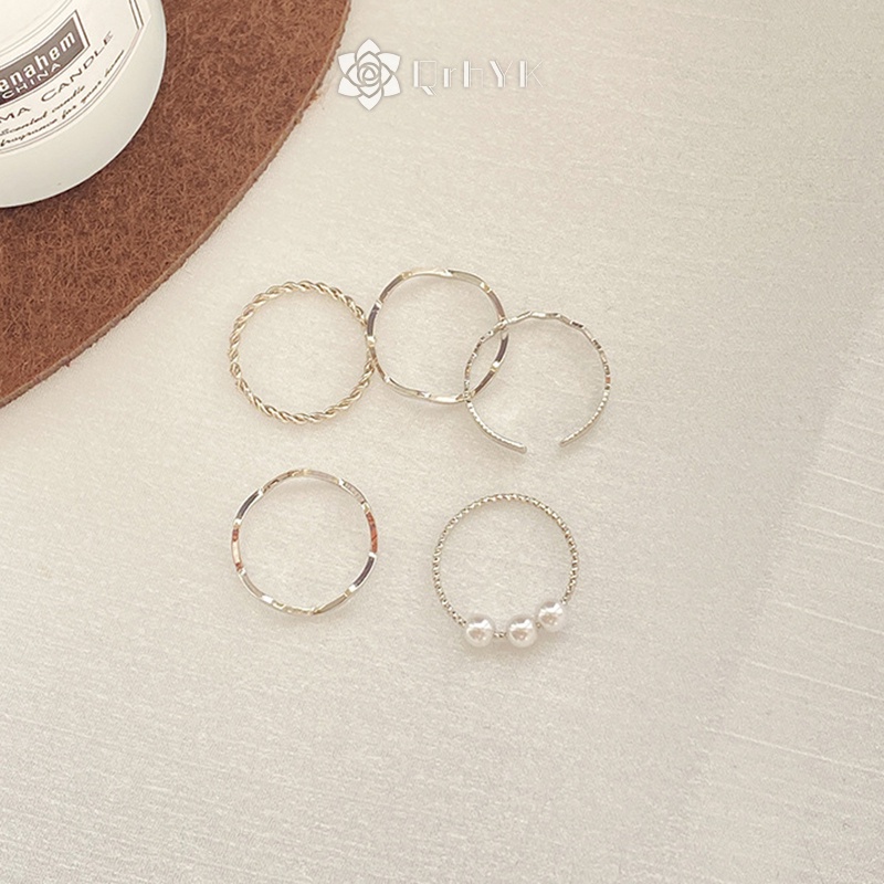 Qr set 5 Nhẫn Ngọc Trai Đơn Giản Thời Trang Cho Nữ Mới
