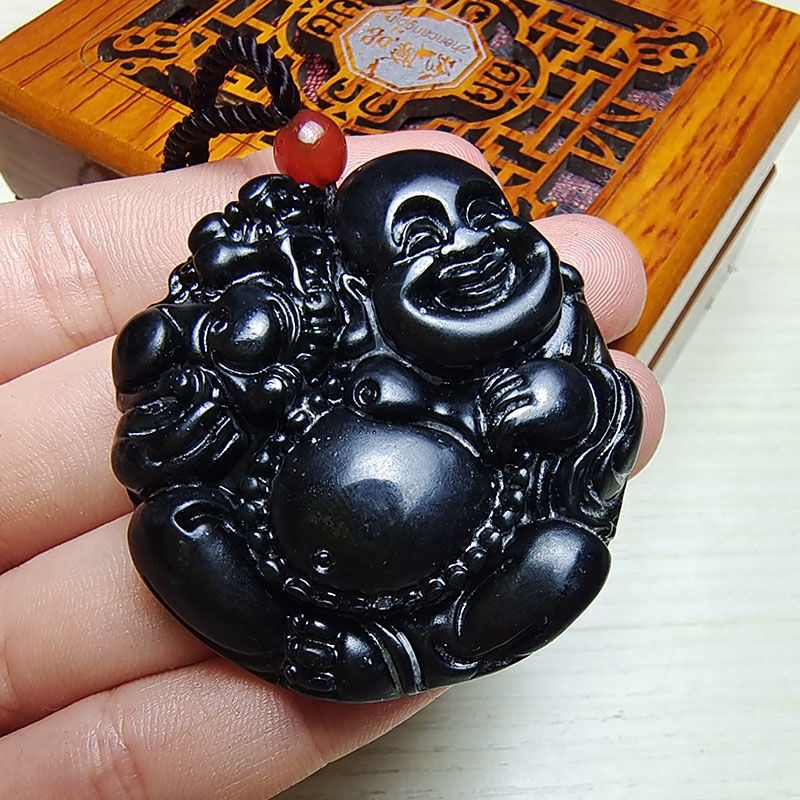 Mặt Dây Chuyền Hình Phật Bằng Ngọc Bích Màu Xanh Lá Đậm Tự Nhiên