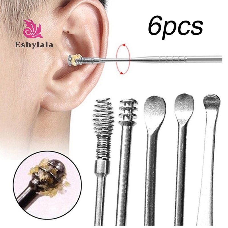 Dụng cụ làm sạch tai lò xo xoắn ốc bằng thép không gỉ Dụng cụ làm sạch tai 6pc di động [MỚI]