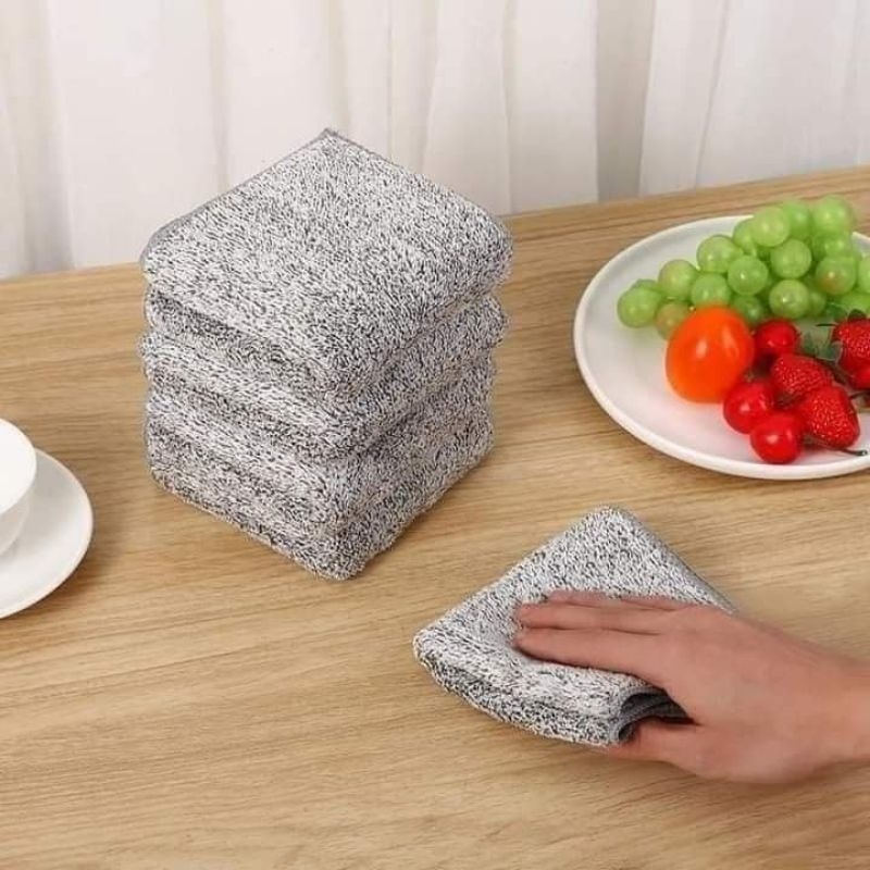 Sét 10 khăn lau tay lau bếp 2 mặt 2 chất liệu, màu ghi sạch sẽ . khăn lau đa năng