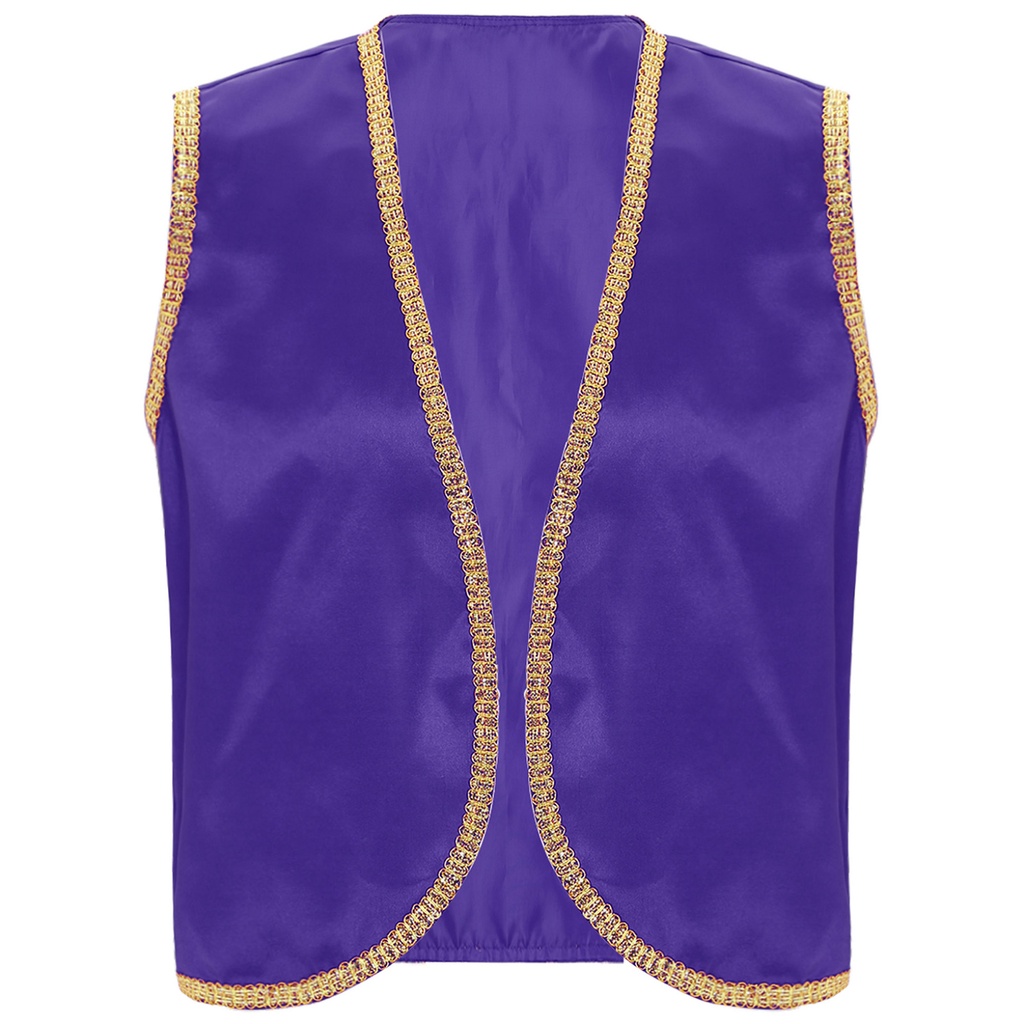 Nam Halloween Cao Cấp Hoàng Tử Ả Rập Stain Vest Sáng Bóng Vàng Viền Mở Phía Trước Cong Áo Khoác Eo Ấn Độ Ả Rập Trang Phục Hóa Trang