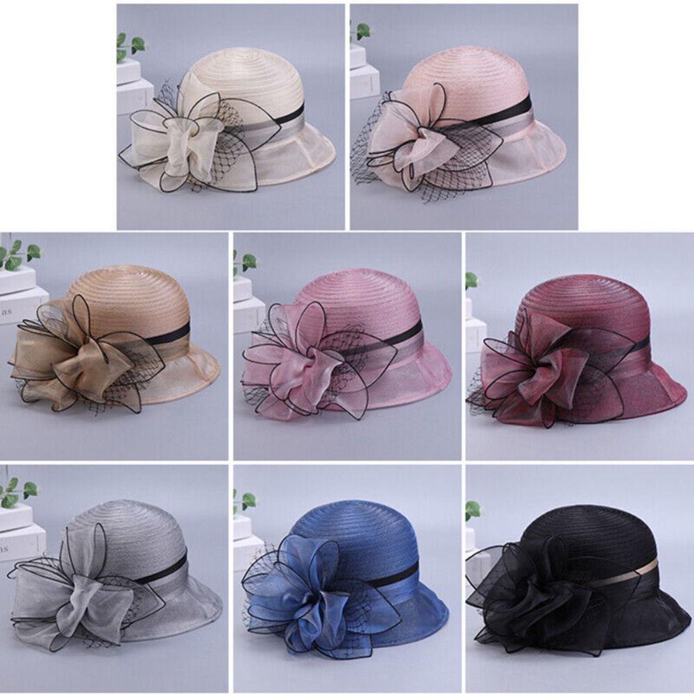 Mũ che nắng ngoài trời JVSUB, Mũ trà Organza Mũ lưu vực mùa hè, Hoa màu trơn thoáng khí cho nữ Mũ ngư dân