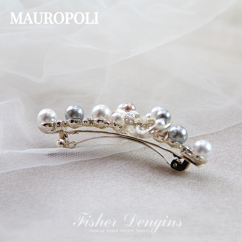 Mauropoli Kẹp tóc ngọc trai nơ đính đá phong cách Hàn Quốc, phụ kiện mùa xuân cho nữ