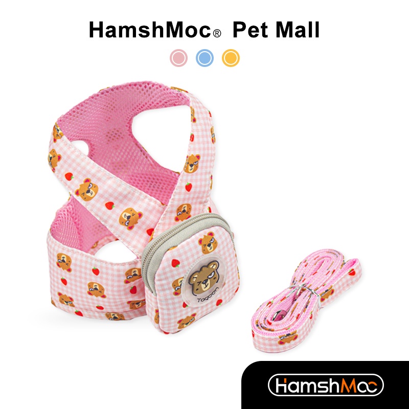 HamshMoc Bộ dây nịt và dây xích thoáng khí Dây nịt thú cưng có thể điều chỉnh có ba lô Tay cầm mềm Dây xích bền cho chó nhỏ Mèo