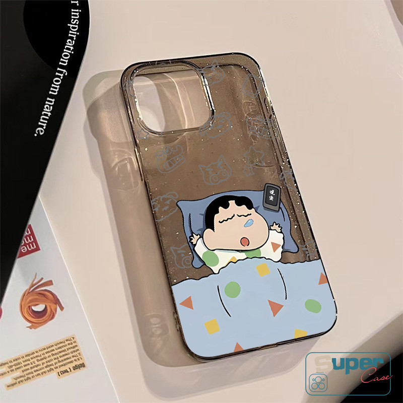 Phim Hoạt Hình Crayon Shin-Chan Ngủ Ngáy Ốp Lưng Tương Thích Cho IPhone 11 16 15 14 12 13 Pro Max 7Plus X XS Max XR 6s 14 8 15 16 6 Plus SE Ngôi Sao Sang Trọng Lấp Lánh Vỏ Mềm Chống Sốc