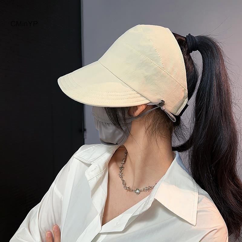 Cminyp Có Thể Gập Lại Vành Rộng Đuôi Ngựa Mũ Chống Nắng Cho Nữ Chống Tia UV Sun Shading Hat Nữ Giải Trí Có Thể Điều Chỉnh Ngoài Trời Mũ Đi Biển Người Cá Mũ Vinh Quang