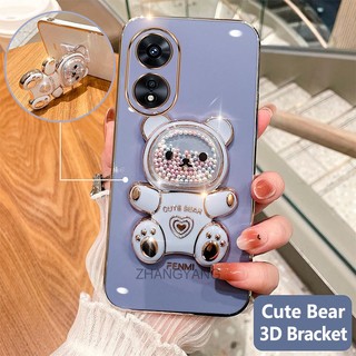 ốp lưng oppo a58 a78 Ốp Điện Thoại tpu Dẻo Mạ Màu 3D In Hình Gấu Nhỏ Đáng Yêu Có Giá Đỡ Cho oppo a58 a78