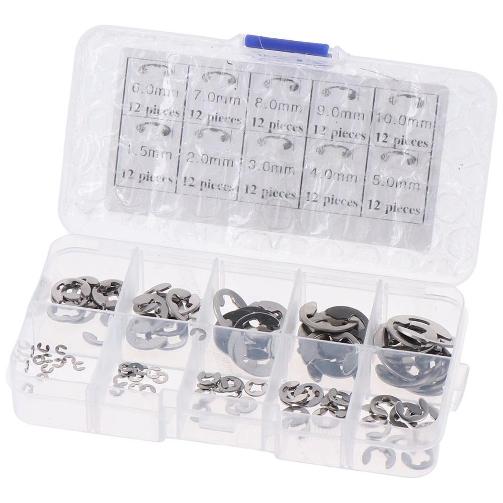 FANIELLAPOWELL 120 Chiếc Kẹp Tròn E-Clip, Nhẫn Giữ Hình Chữ E Inox, Bộ Kẹp Nhẫn Chụp Bạc Vòng Tròn