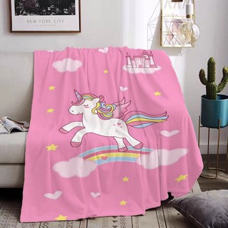 Chăn Kỳ Lân Flannel hoạt hình dễ thương, in một mặt, dùng cho điều hòa, ngủ văn phòng, tặng gia đình bạn bè