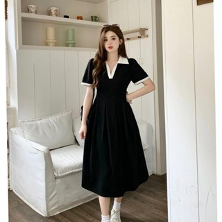 Đầm Polo Bigsize Phối Cổ Trắng Nữ Tay Ngắn,Đầm Dáng Suông Chữ A Vải Gân Tăm Mềm Mát G94