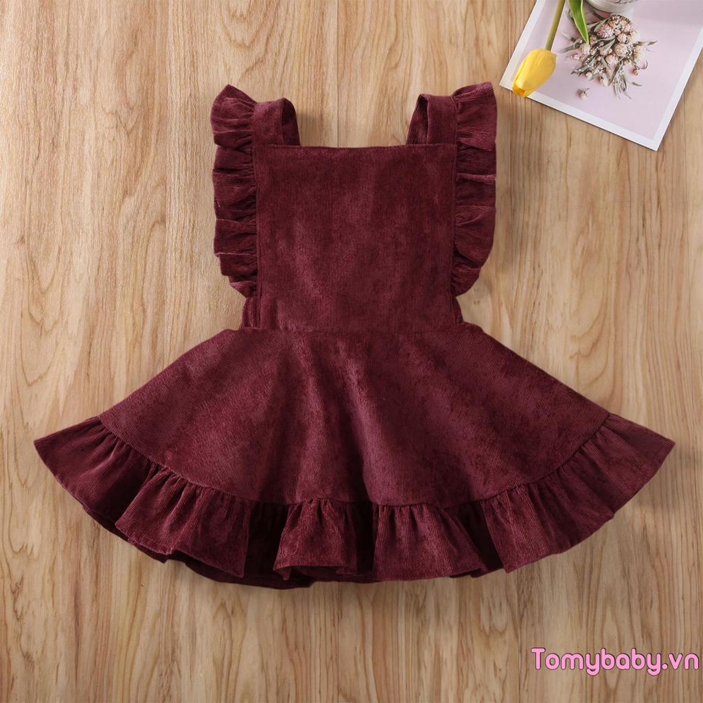 Đầm Hai Dây Cổ Vuông Màu Sắc Trơn Dành Cho Bé Gái