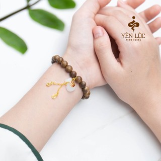 Vòng Trầm Cỏ 4 Lá Bạch Ngọc - Vòng Đơn - Size 8li - Trầm Hương Yên Lộc - (Mua một, tặng một Hộp Gấm)