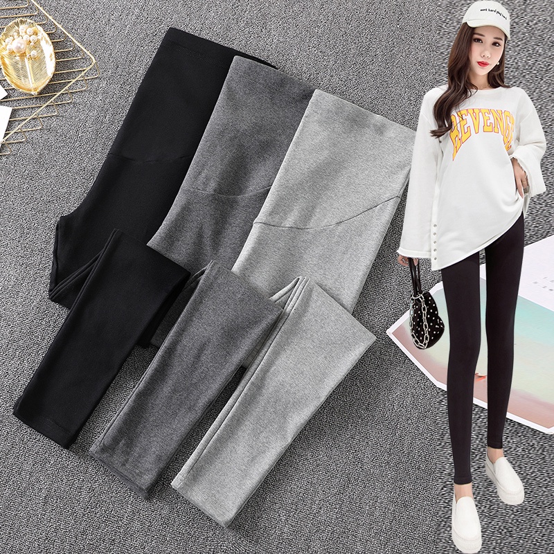 Quần Legging Lưng Cao Màu Trơn Thời Trang Thu Đông Cho Mẹ Bầu