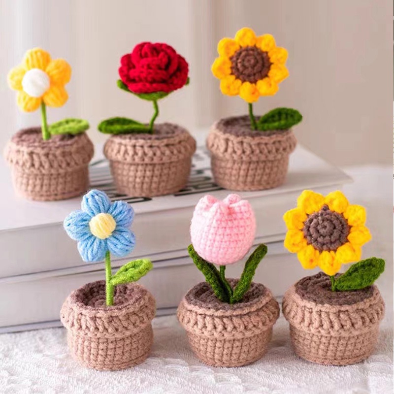 Chậu hoa len mini trang trí bàn học, làm qùa tặng (hàng sẵn) | Shopee ...