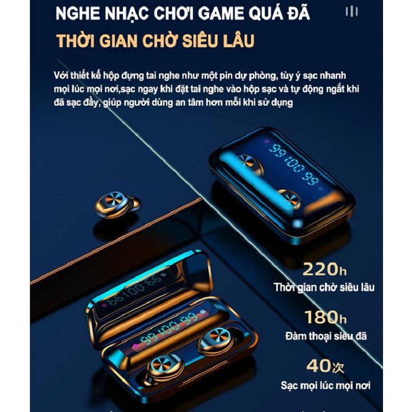 Tai nghe bluetooth TWS F9 pro 2200mah phiên bản không dây cảm ứng chạm ,công nghệ chống nước IPX