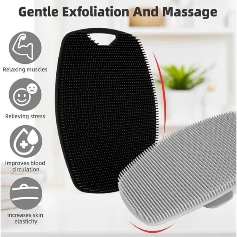NORDICLIFE 1 Cái Bàn Chải Tẩy Tế Bào Chết Silicon, Bàn Chải Tắm Massage Nhẹ Nhàng Màu Xám Đen, Dụng Cụ Tắm Làm Sạch Toàn Thân Mềm Mại Bền Đẹp