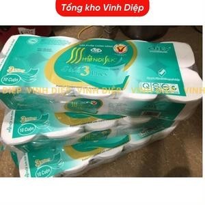 Bịch Giấy Vệ Sinh Hà Nội Xanh Hồng 4 Lớp Dây 10 Cuộn 1 Bịch Không Lõi