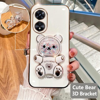 ốp lưng oppo a58 a78 Ốp Điện Thoại tpu Dẻo Mạ Màu 3D In Hình Gấu Nhỏ Đáng Yêu Có Giá Đỡ Cho oppo a58 a78