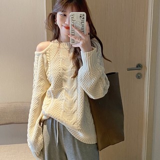 Áo len dài tay áo len thường ngày Hở Vai Cổ Tròn Mẫu Mới thu đông áo dệt kim dài tay rộng rãi