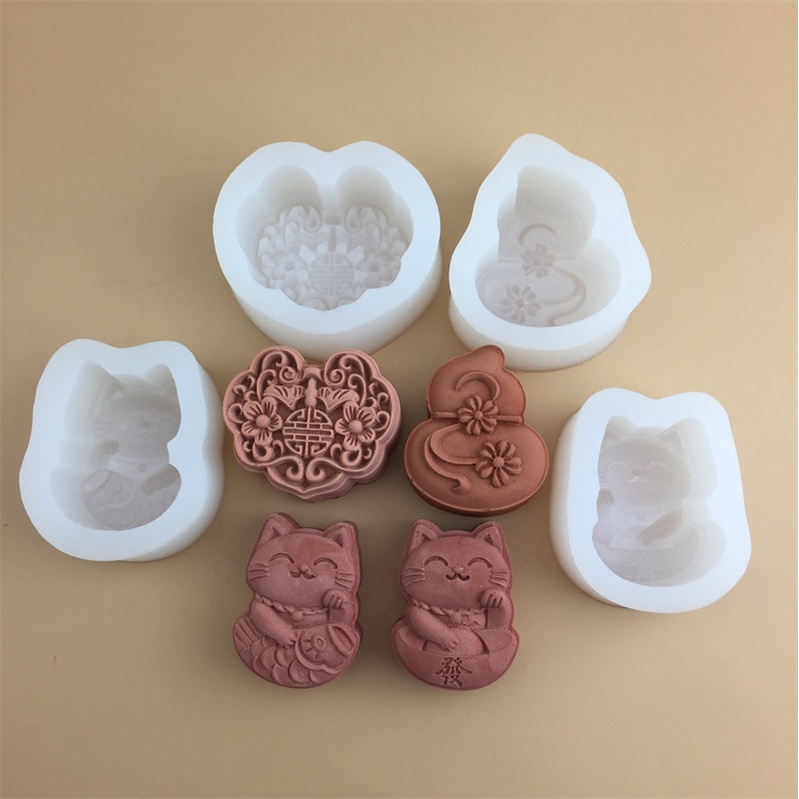 Lucky cat ruyi Khuôn silicone Làm Bánh Trung Thu / Kem / Xà Phòng / Nến Thơm Hình Chú Mèo diy