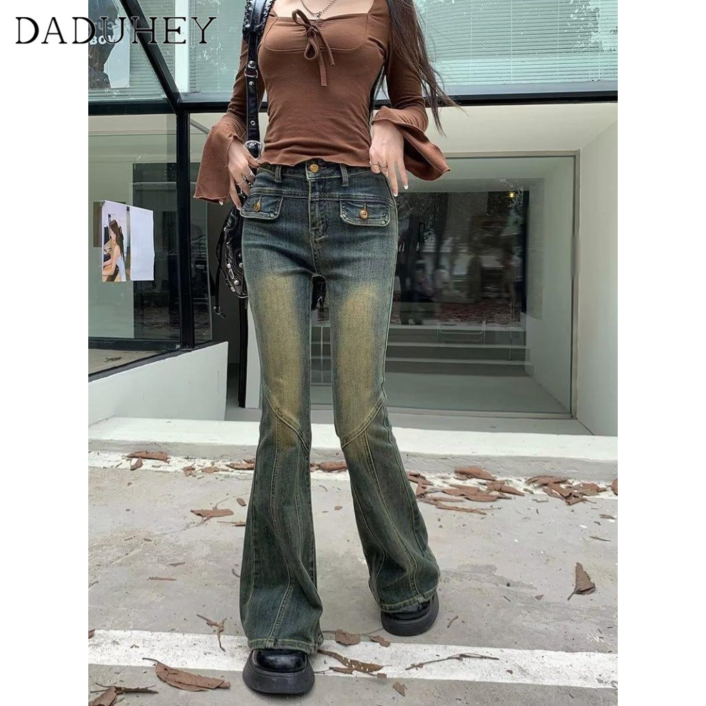 Ảnh Quần jeans DADUHEY lưng cao ống loe phong cách đường phố Mỹ cao cấp cỡ lớn 2