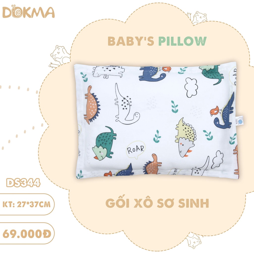 Gối Xô Sơ Sinh DOKMA, Kháng Khuẩn, Mềm Mại, Thấm Hút Mồ Hôi Cho Bé Mã DS344, Gối Bông Lõm Mã DS254