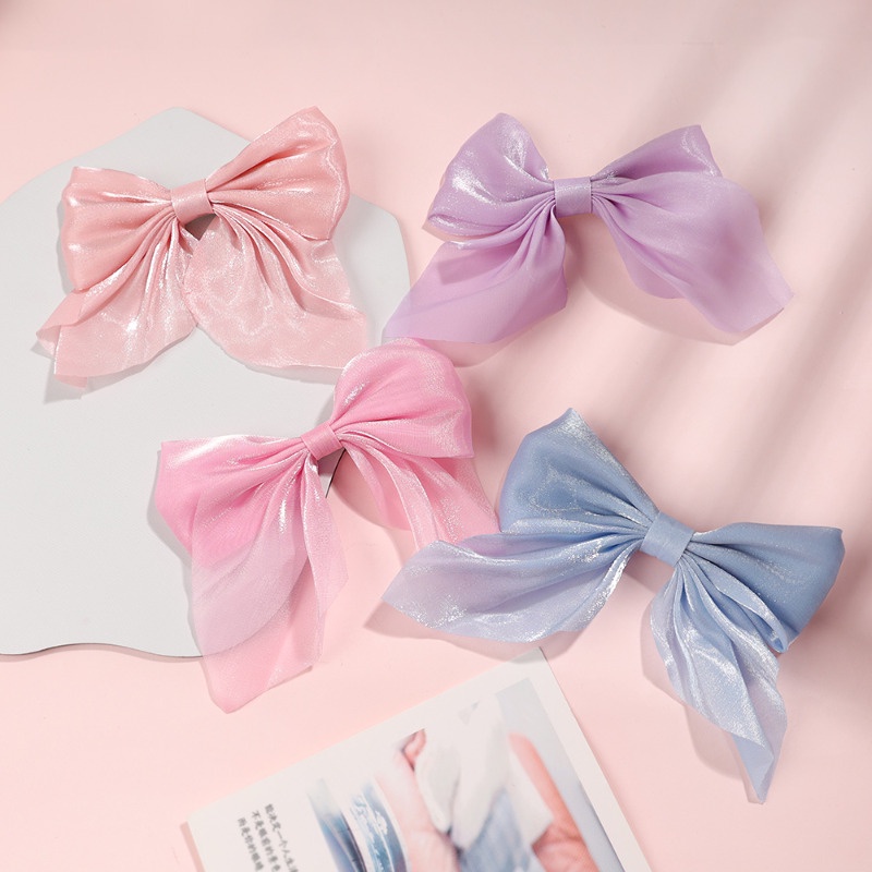 Kẹp Tóc Nơ satin Đính Ngọc Trai Siêu Nữ Tính / Kẹp Tóc Đuôi Ngựa Bằng Nơ Lớn Phong Cách Hàn Quốc Ngọt Ngào / Phụ Kiện Tóc Đuôi Ngựa Cho Nữ Giá Đỡ