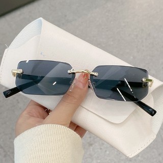 Kính Mát Hình Chữ Nhật Không Gọng Chống Tia uv400 Thời Trang Cho Nam Và Nữ