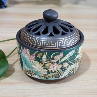 Lư Sứ Xông Trầm Cao Cấp - Chạm Khắc Hoa Văn Hoa Sen - Trầm Hương Yên Lộc