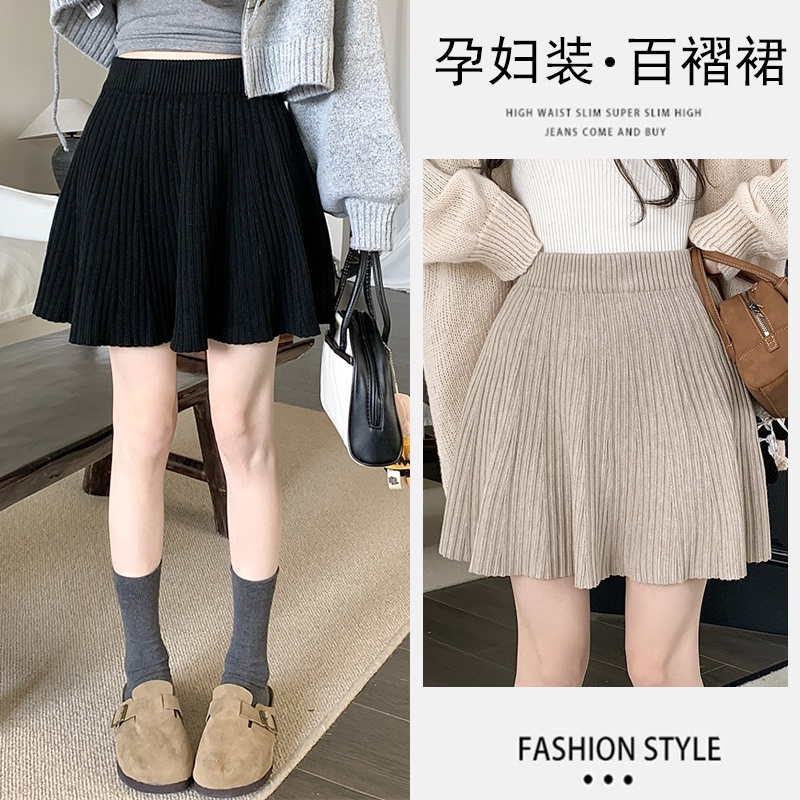 Chân Váy Len Chữ a Xếp Ly Lưng Cao Thời Trang Thu Đông Cho Mẹ Bầu