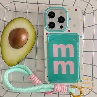 Ốp Lưng Tương Thích Cho IPhone 16 15 11 13 14 12 Pro Max XR 7Plus 8 6s 16 7 11 Plus X XS Max SE 2022 Màu Wave Point Chữ Cái Tiếng Anh Dây Sang Trọng Ví Khe Cắm Thẻ Bìa Mềm