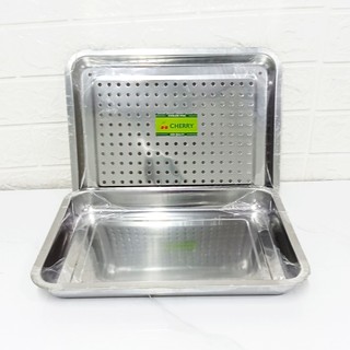 Khay inox 2 lớp úp ly, khay trà chữ nhật nhiều size có lỗ ráo nước - Trường An VN