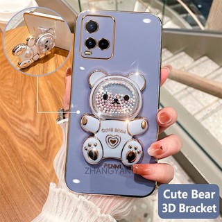 ốp lưng vivo y21 y21s y33s y21a y21t Ốp Điện Thoại tpu Dẻo Mạ Màu 3D In Hình Gấu Nhỏ Đáng Yêu Có Giá Đỡ Cho vivo y21 y21s y33s y21a y21t