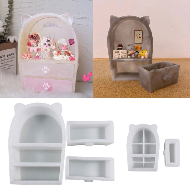 Jenniferab DIY Epoxy Tai Mèo Ngăn Kéo Khuôn Trang Sức Tủ Bảo Quản Khuôn Silicon Nhựa Tủ Khuôn Cho DIY Thủ Công Trang Sức