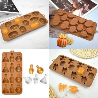 Khuôn Silicone Halloween Trang Tri Bánh Tạo Bí Ngô Ma Đầu Lâu Xương Mèo Bát Kẹo Bánh Quy Thạch Bộ Dụng Cụ Tiệc Hóa Trang