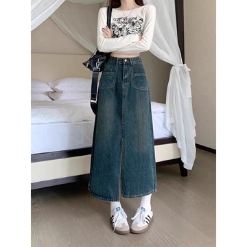 Chân váy Jeans dáng dài,chân váy bò cạp cao tôn dáng siêu đẹp hottrend