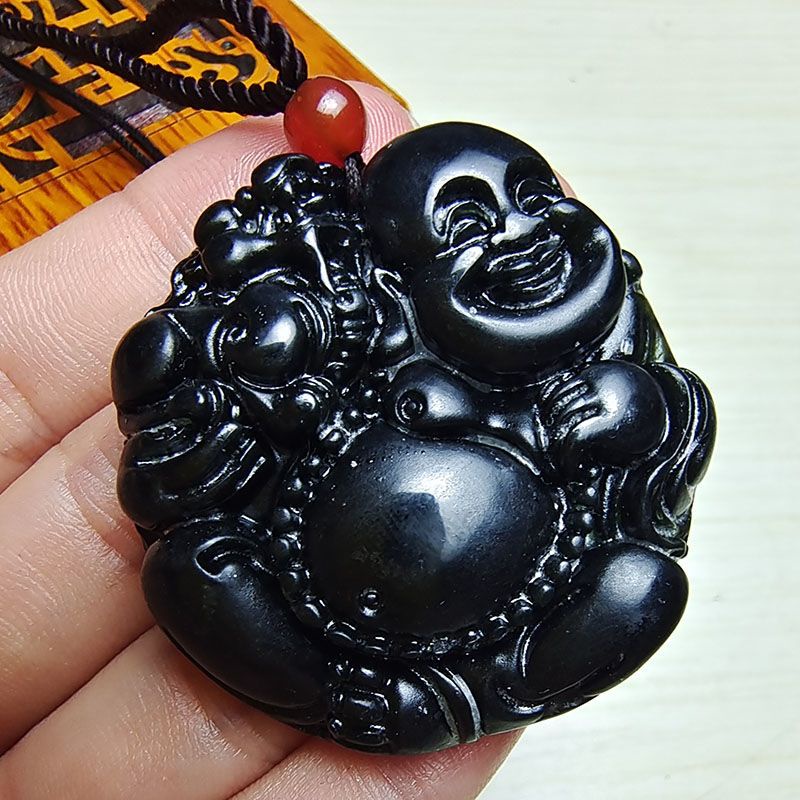 Mặt Dây Chuyền Hình Phật Bằng Ngọc Bích Màu Xanh Lá Đậm Tự Nhiên