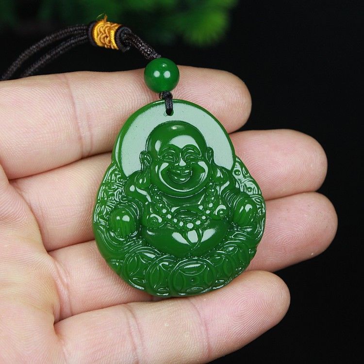 Jasper Mặt Dây Chuyền Hình Phật Bụng To Màu Xanh Lá Cây @