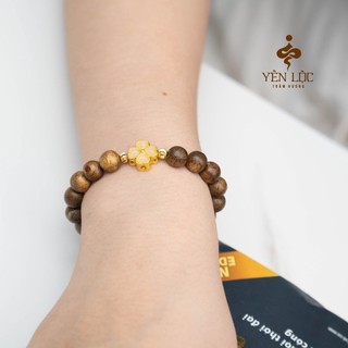 Vòng Trầm Cỏ 4 Lá Bạch Ngọc - Vòng Đơn - Size 8li - Trầm Hương Yên Lộc - (Mua một, tặng một Hộp Gấm)