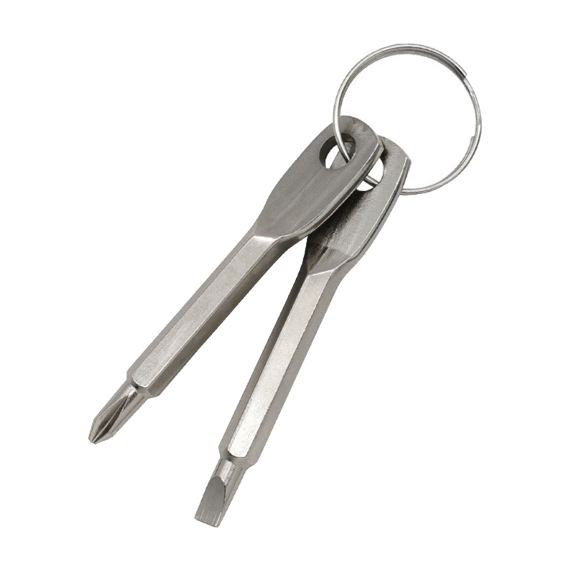 MOON Bộ tuốc nơ vít bỏ túi Mini Móc khóa Bộ dụng cụ ngoài trời Thép đen Bạc Flathead và Tua vít chéo 2 trong 1