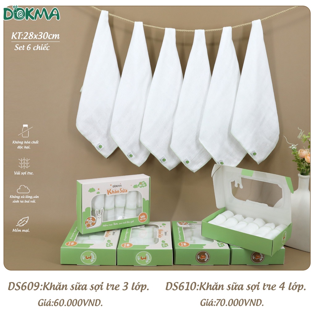 Khăn Sữa DOKMA Sợi Tre, Kháng Khuẩn 3 Lớp, 4 Lớp, Khăn Muslin 2 lớp